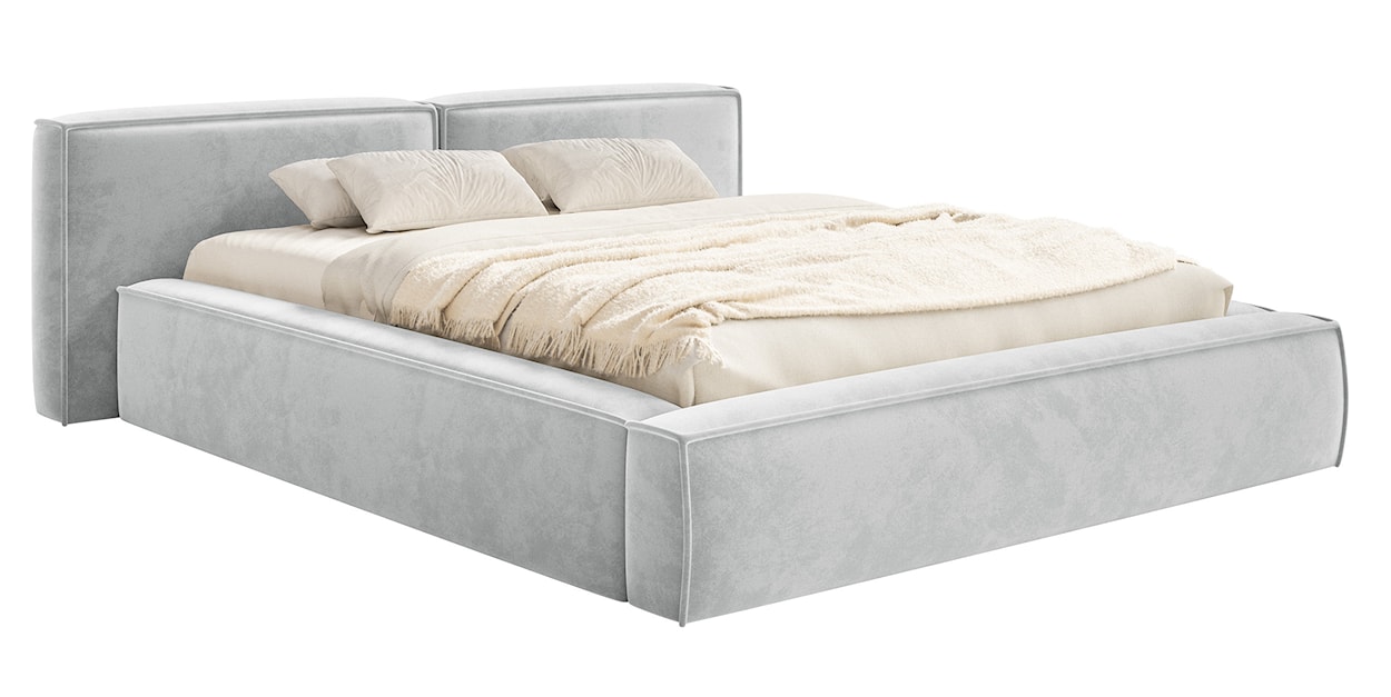 Łóżko tapicerowane 180x200 cm Tilves Low z pojemnikiem stelaż metalowy jasnoszare welur 