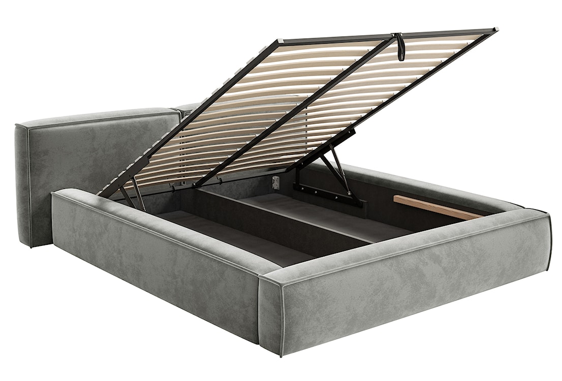 Łóżko tapicerowane 140x200 cm Tilves Low z pojemnikiem stelaż metalowy szare welur  - zdjęcie 6