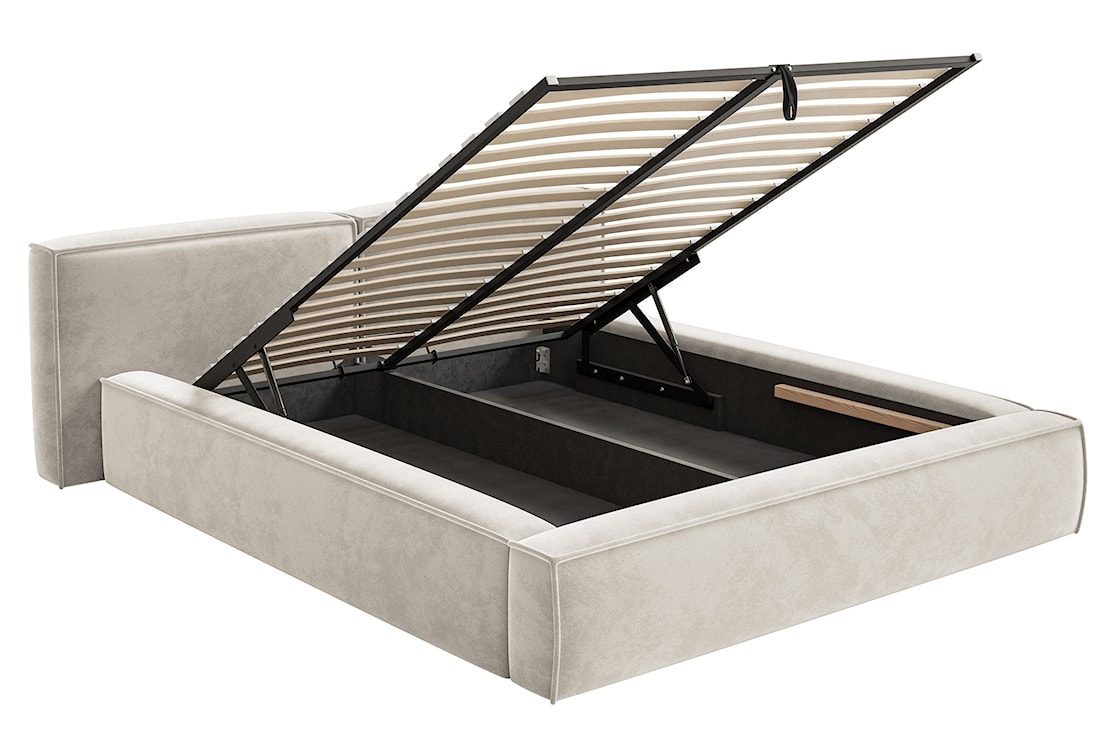 Łóżko tapicerowane 200x200 cm Tilves Low z pojemnikiem stelaż metalowy szarobeżowe welur  - zdjęcie 6