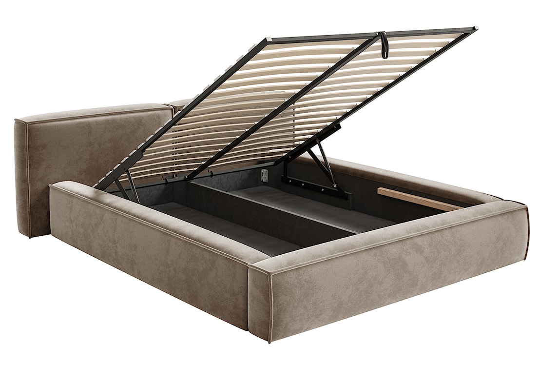 Łóżko tapicerowane 140x200 cm Tilves Low z pojemnikiem stelaż metalowy jasnobrązowe welur  - zdjęcie 6