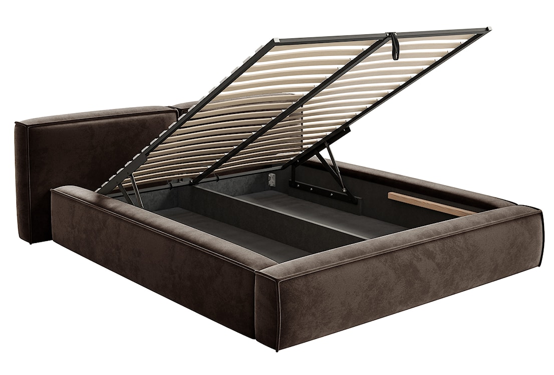 Łóżko tapicerowane 160x200 cm Tilves Low z pojemnikiem stelaż metalowy brązowe welur  - zdjęcie 6