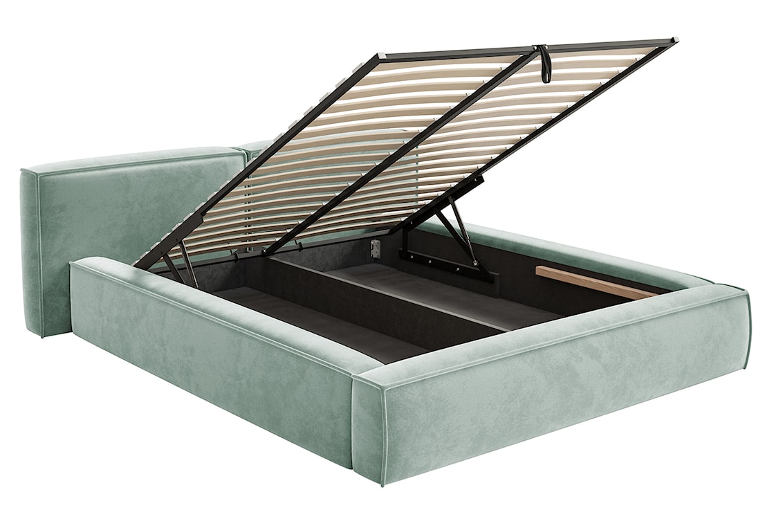 Łóżko tapicerowane 180x200 cm Tilves Low z pojemnikiem stelaż metalowy szałwiowe welur  - zdjęcie 6