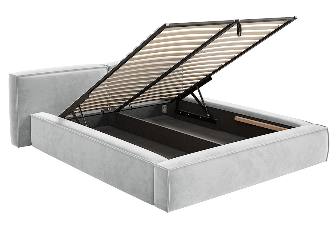 Łóżko tapicerowane 180x200 cm Tilves Low z pojemnikiem stelaż metalowy jasnoszare welur  - zdjęcie 6