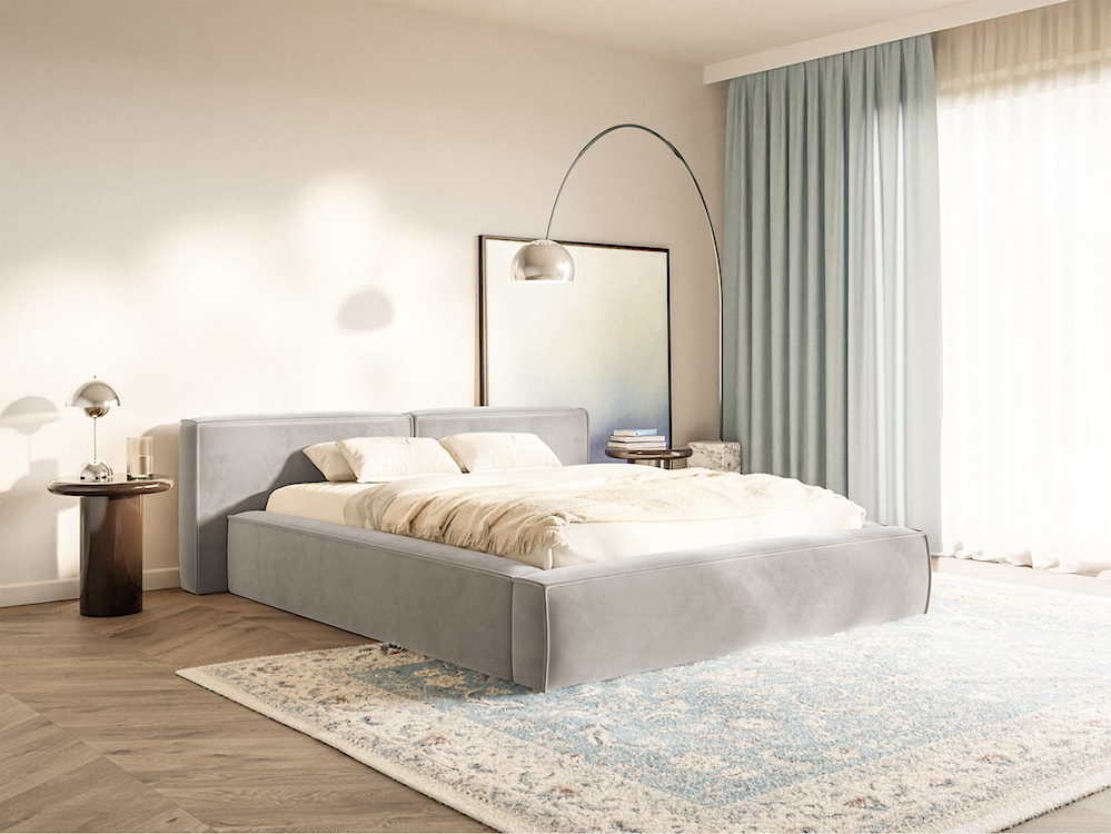 Łóżko tapicerowane 200x200 cm Tilves Low z pojemnikiem stelaż metalowy szarobeżowe welur  - zdjęcie 2