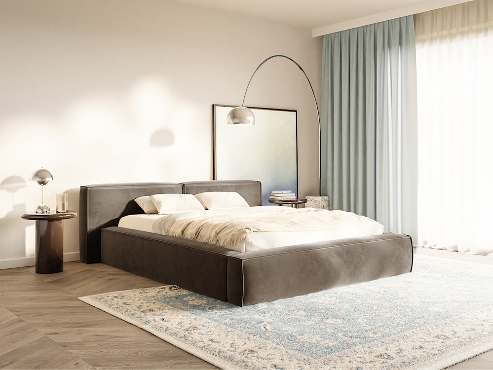 Łóżko tapicerowane 140x200 cm Tilves Low z pojemnikiem stelaż metalowy jasnobrązowe welur  - zdjęcie 2