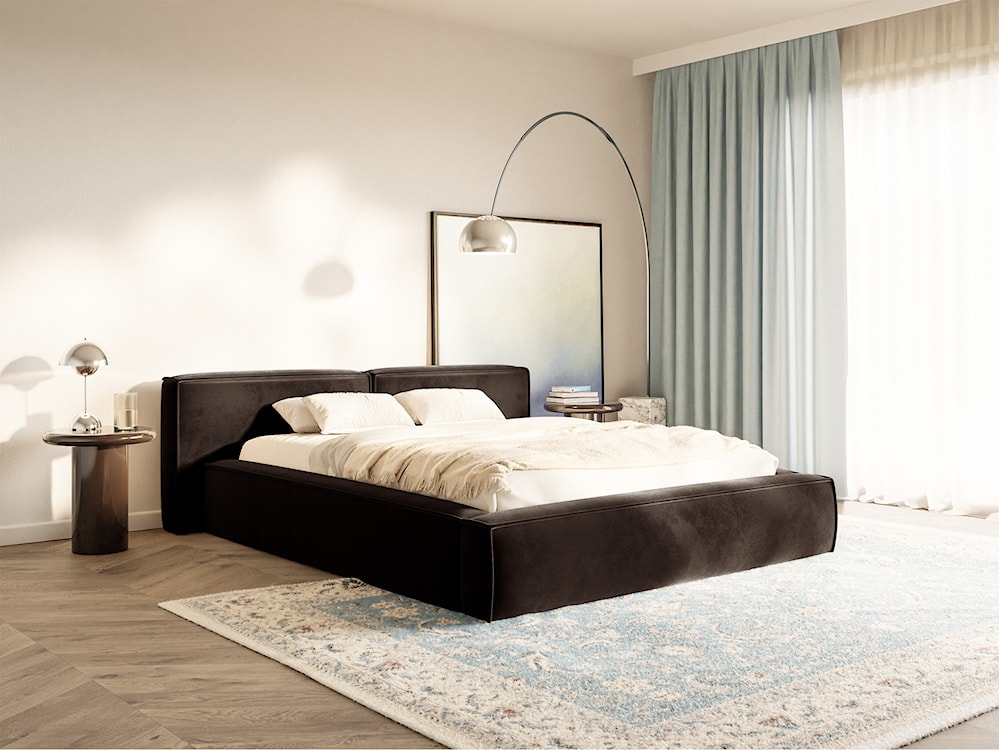 Łóżko tapicerowane 160x200 cm Tilves Low z pojemnikiem stelaż metalowy brązowe welur  - zdjęcie 2