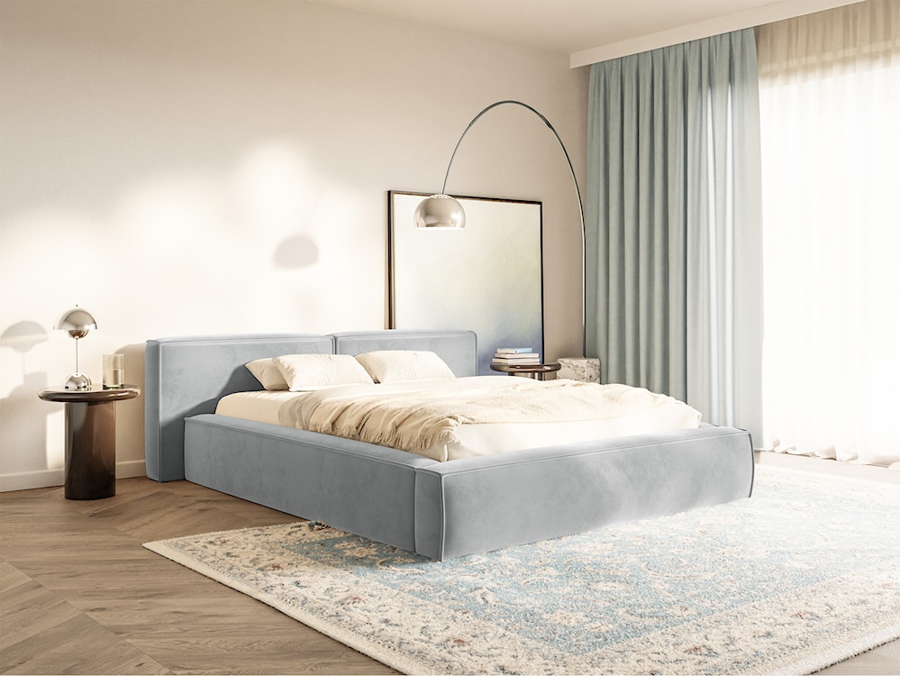 Łóżko tapicerowane 180x200 cm Tilves Low z pojemnikiem stelaż metalowy jasnoszare welur  - zdjęcie 2