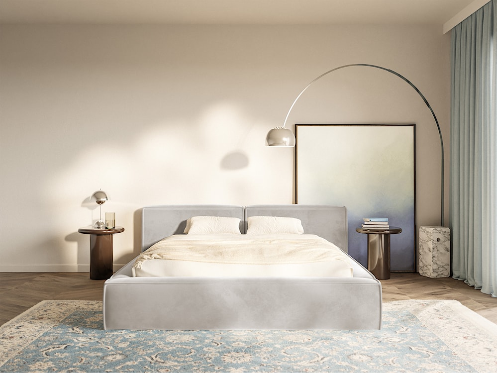 Łóżko tapicerowane 200x200 cm Tilves Low z pojemnikiem stelaż metalowy szarobeżowe welur  - zdjęcie 3