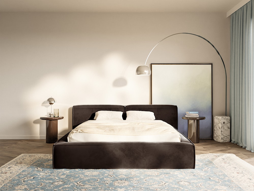 Łóżko tapicerowane 160x200 cm Tilves Low z pojemnikiem stelaż metalowy brązowe welur  - zdjęcie 3