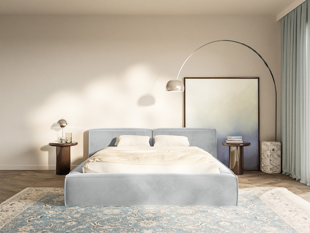 Łóżko tapicerowane 180x200 cm Tilves Low z pojemnikiem stelaż metalowy jasnoszare welur  - zdjęcie 3