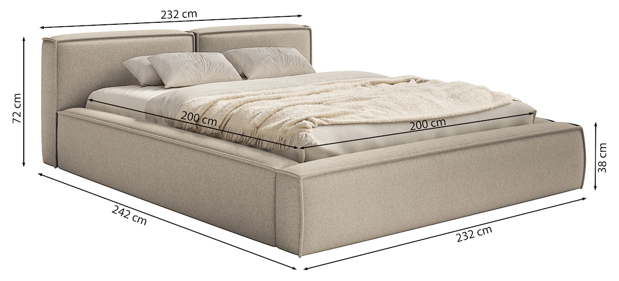 Łóżko tapicerowane 200x200 cm Tilves Slim z pojemnikiem stelaż metalowy beżowe szenil  - zdjęcie 7