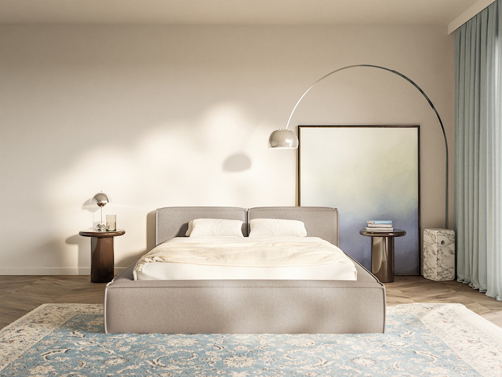 Łóżko tapicerowane 180x200 cm Tilves Slim z pojemnikiem stelaż metalowy beżowe szenil  - zdjęcie 3