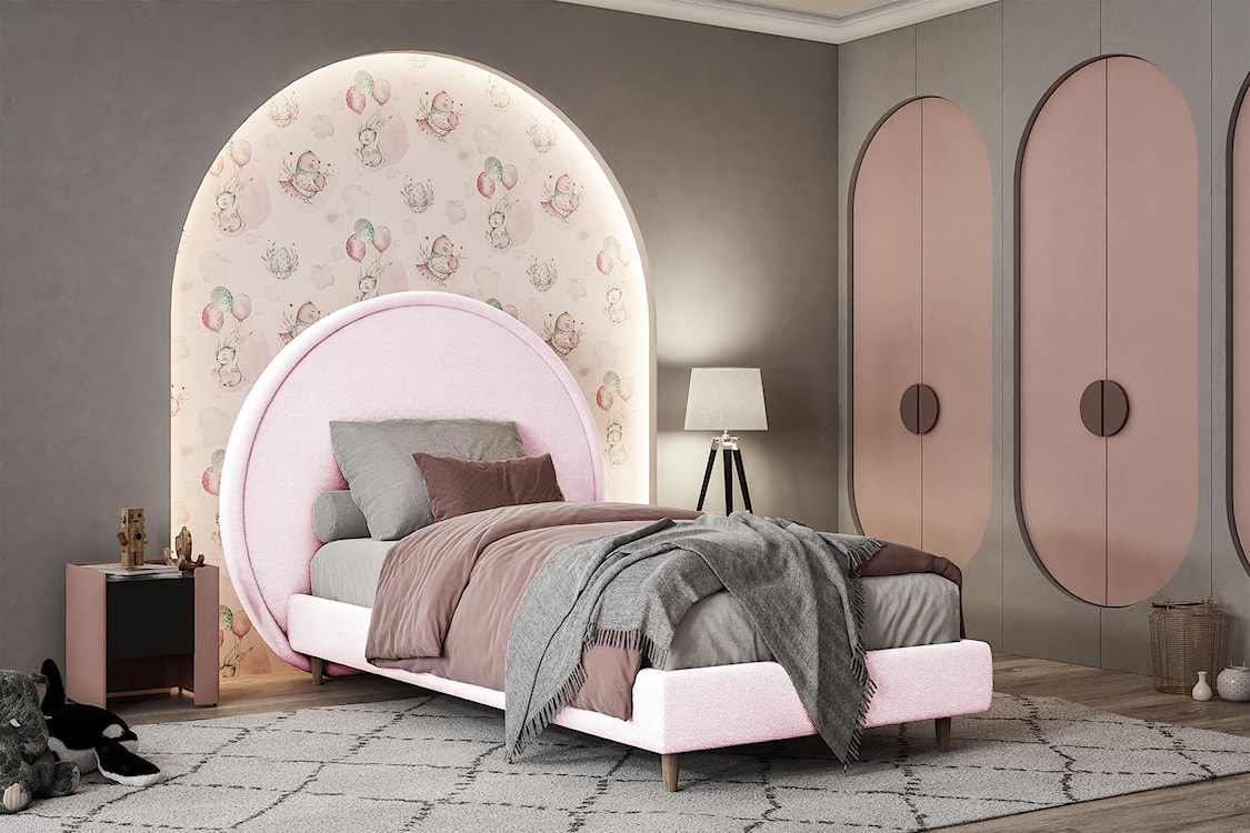 Łóżko dziecięce 90x200 cm Torlino różowe w tkaninie boucle  - zdjęcie 2