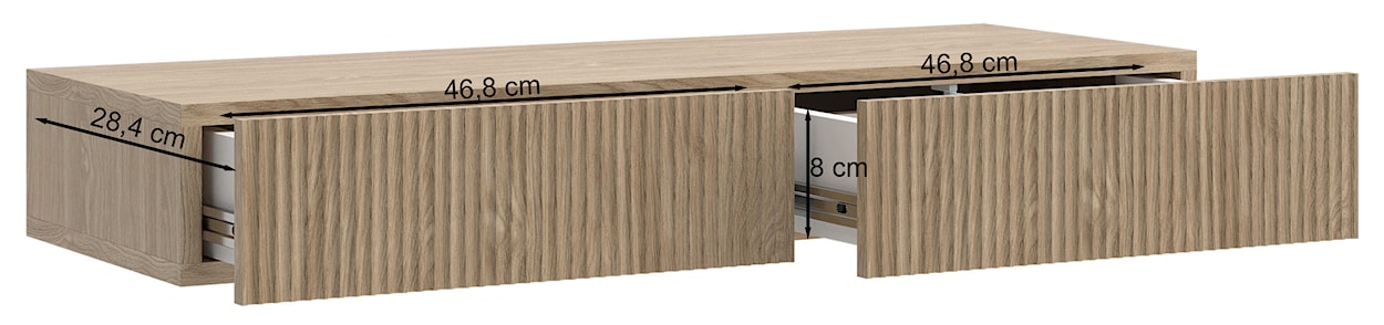 Toaletka Nolie z dwiema szufladami i ryflowaniem na froncie wisząca 110 cm dąb olejowany  - zdjęcie 9
