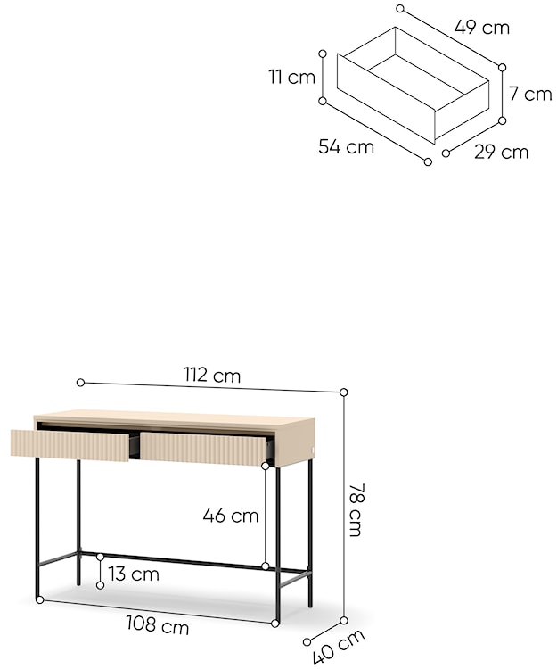 Toaletka Trend z szufladami i oświetleniem 112 cm ryflowane fronty beż piaskowy / czarny  - zdjęcie 7