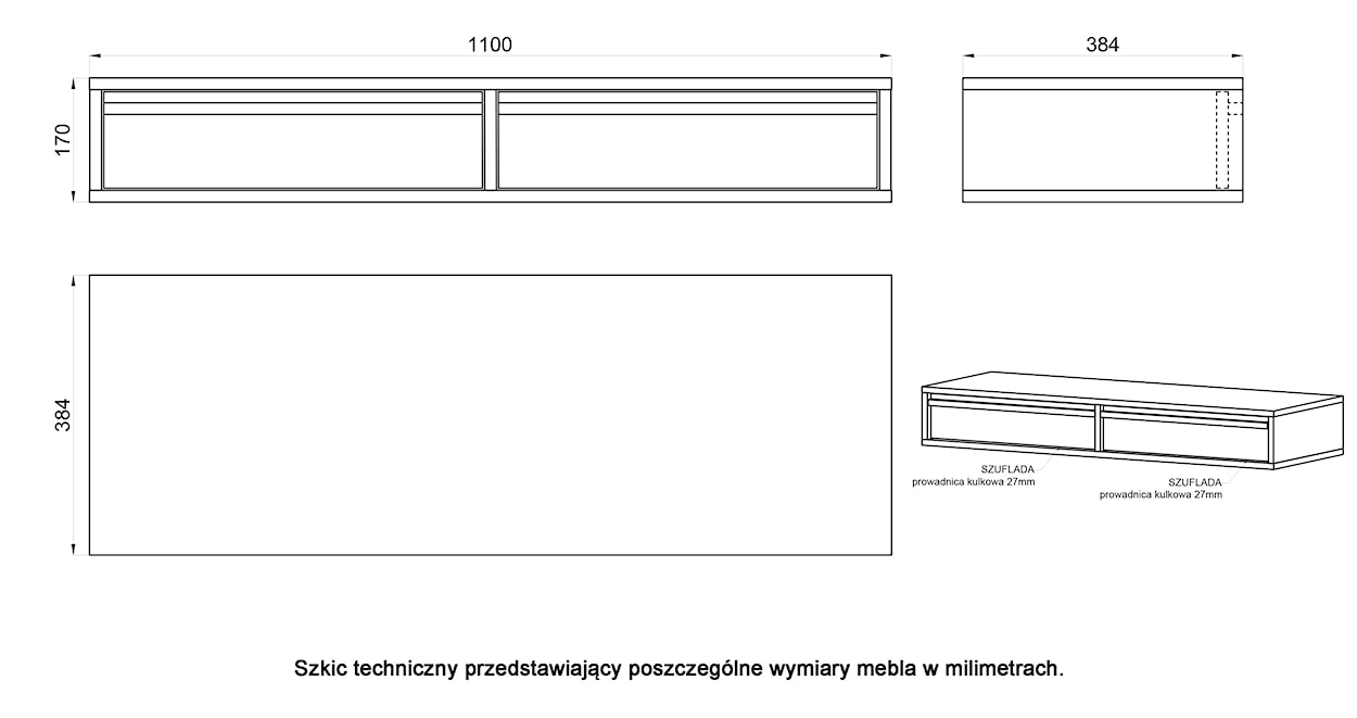 Toaletka Evo z szufladami wisząca 110 cm Szary beż  - zdjęcie 8