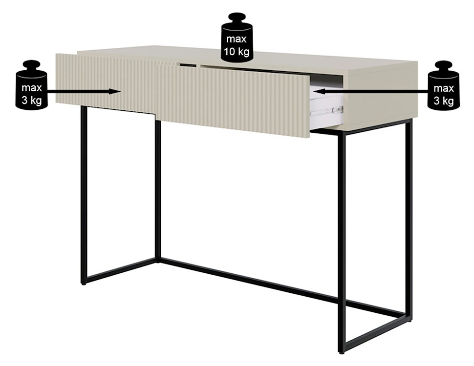 Toaletka Veldio z frezowanym frontem i dwiema szufladami 110 cm Biała ze złotymi nogami  - zdjęcie 10