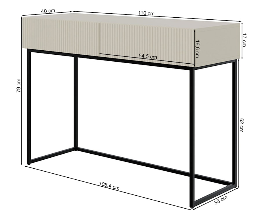 Toaletka Veldio z frezowanym frontem i dwiema szufladami 110 cm Czarna ze złotymi nogami  - zdjęcie 8