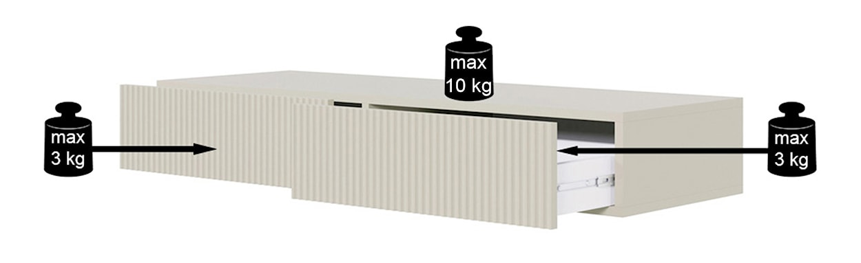 Toaletka Veldio z frezowanym frontem i dwiema szufladami 110 cm Szary beż wisząca  - zdjęcie 9