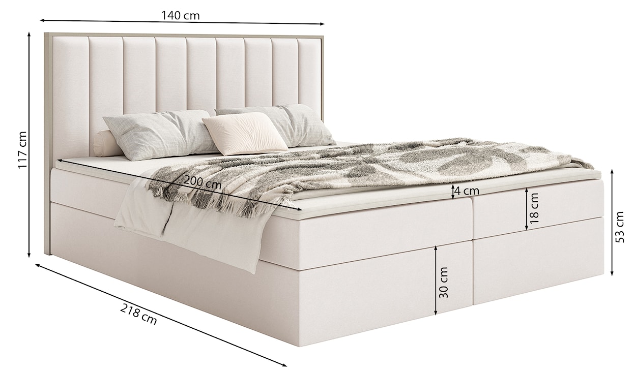 Łóżko kontynentalne 140x200 cm Togents z pojemnikami i topperem brązowe welur hydrofobowy  - zdjęcie 7