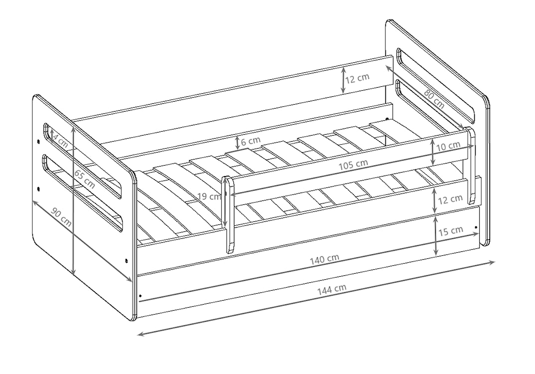 Łóżko dziecięce Brannigan 140x80 cm z materacem białe  - zdjęcie 7