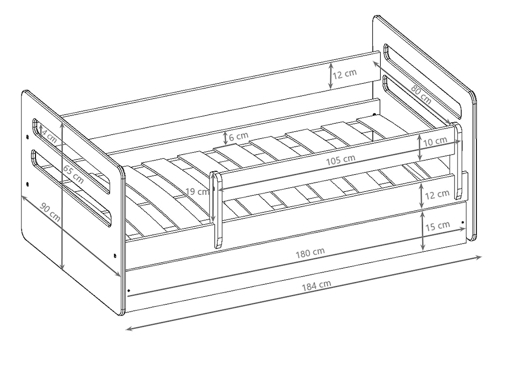 Łóżko dziecięce Brannigan 180x80 cm z szufladą i materacem białe  - zdjęcie 7