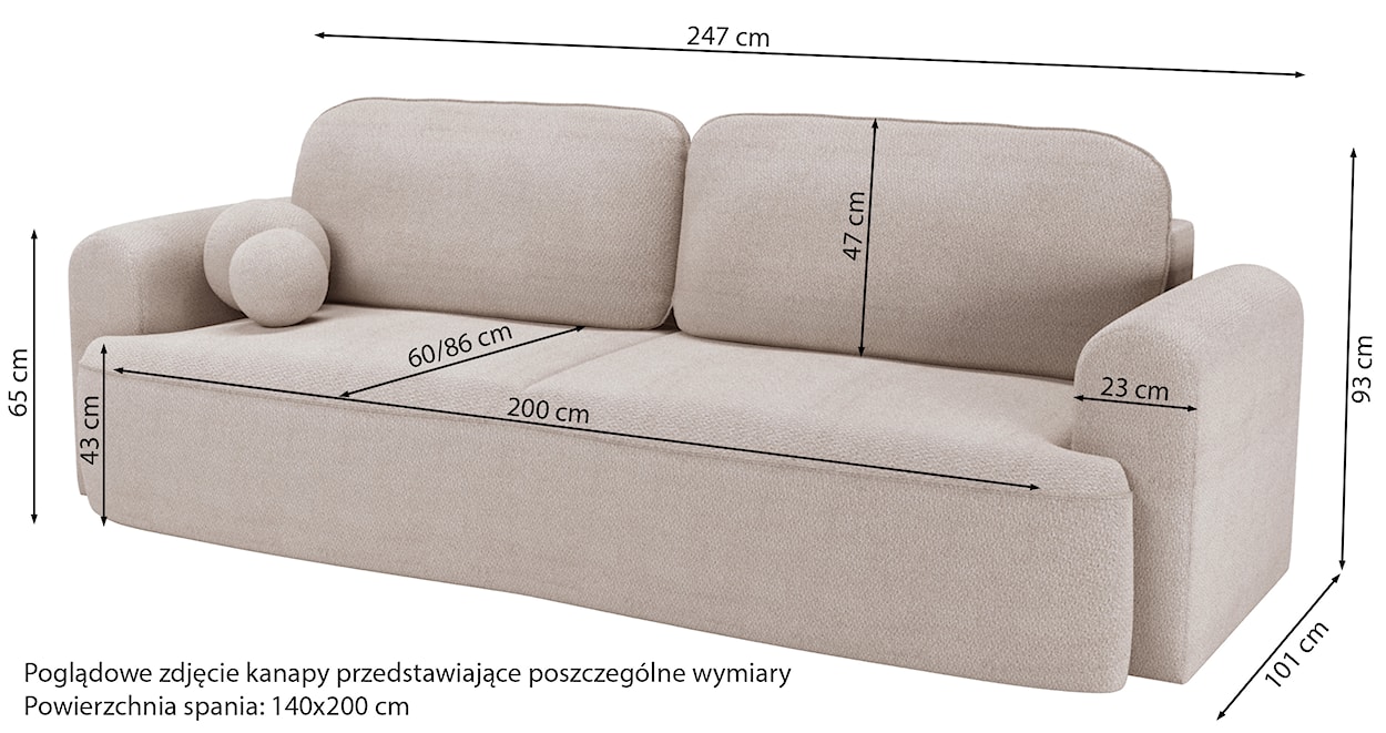 Kanapa rozkładana trzyosobowa Tonale z pojemnikiem miedziana szenil  - zdjęcie 8