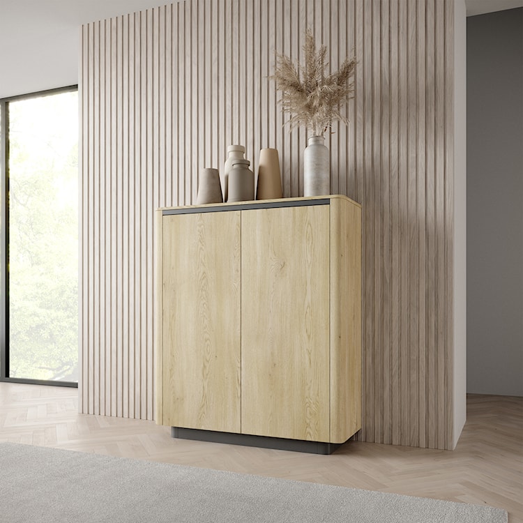 Komoda dwudrzwiowa Torro wysoka 113 cm dąb cremona/czarny na cokole  - zdjęcie 3