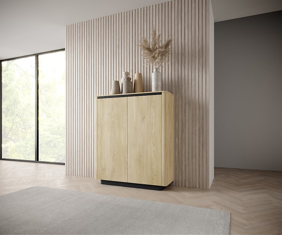 Komoda dwudrzwiowa Torro wysoka 113 cm dąb cremona/czarny na cokole  - zdjęcie 4