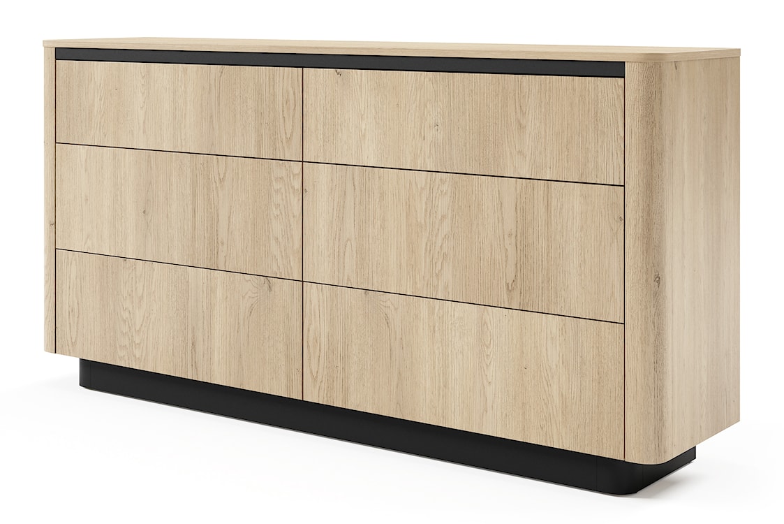 Komoda Torro z sześcioma szufladami 163 cm dąb cremona/czarny na cokole 