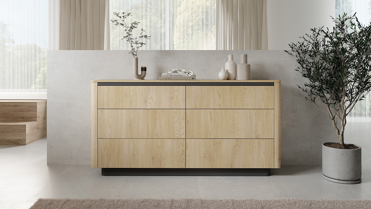 Komoda Torro z sześcioma szufladami 163 cm dąb cremona/czarny na cokole  - zdjęcie 3