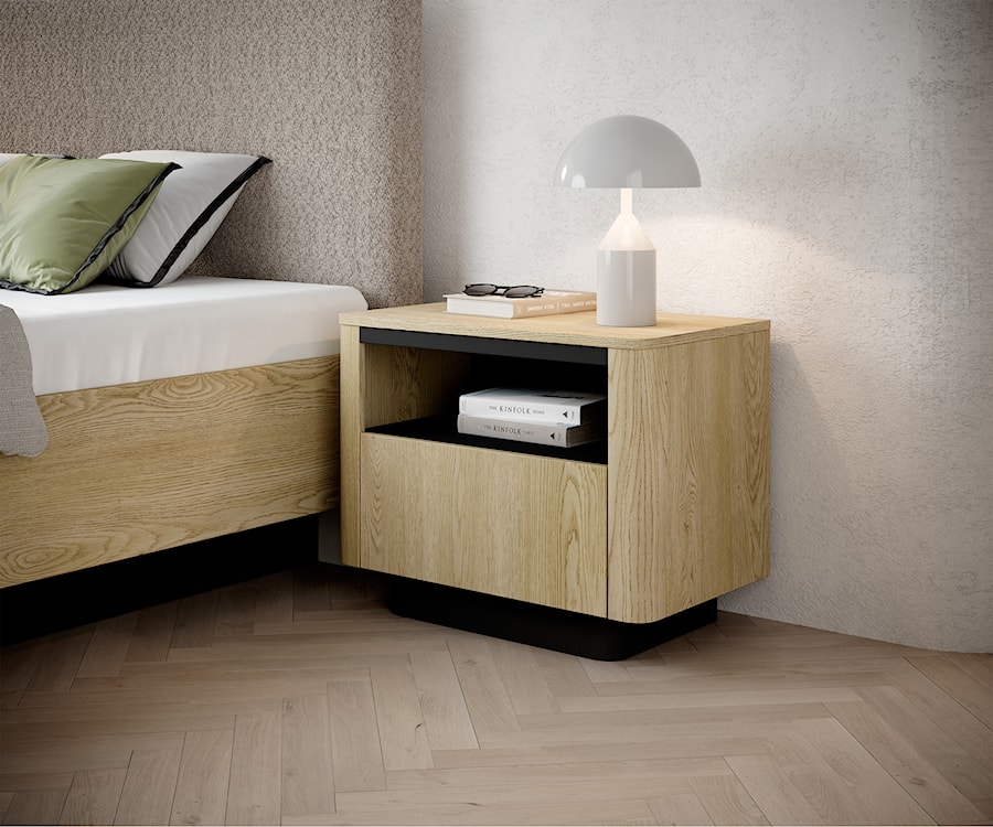 Szafka nocna Torro z szufladą 63 cm dąb cremona/czarny na cokole  - zdjęcie 2