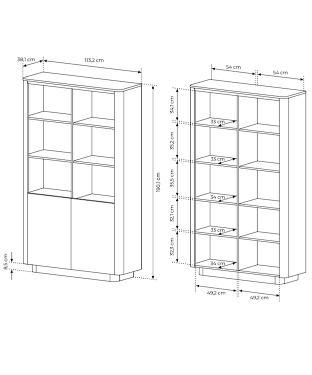 Regał dwudrzwiowy Torro 113 cm dąb cremona/czarny na cokole  - zdjęcie 8