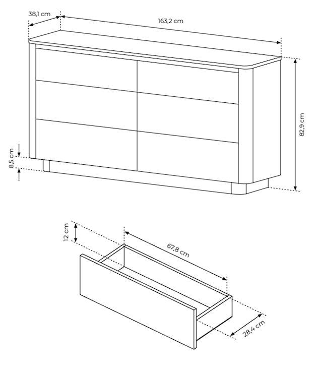 Komoda Torro z sześcioma szufladami 163 cm dąb cremona/czarny na cokole  - zdjęcie 8