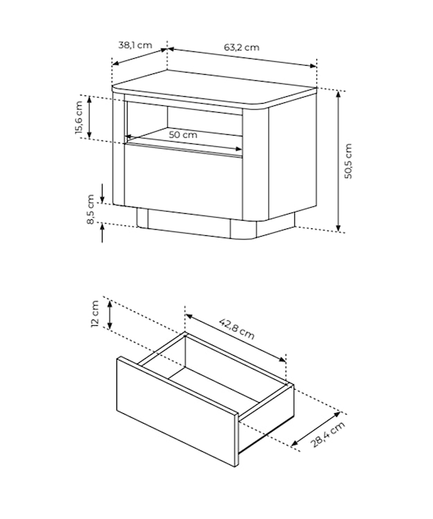 Szafka nocna Torro z szufladą 63 cm dąb cremona/czarny na cokole  - zdjęcie 6