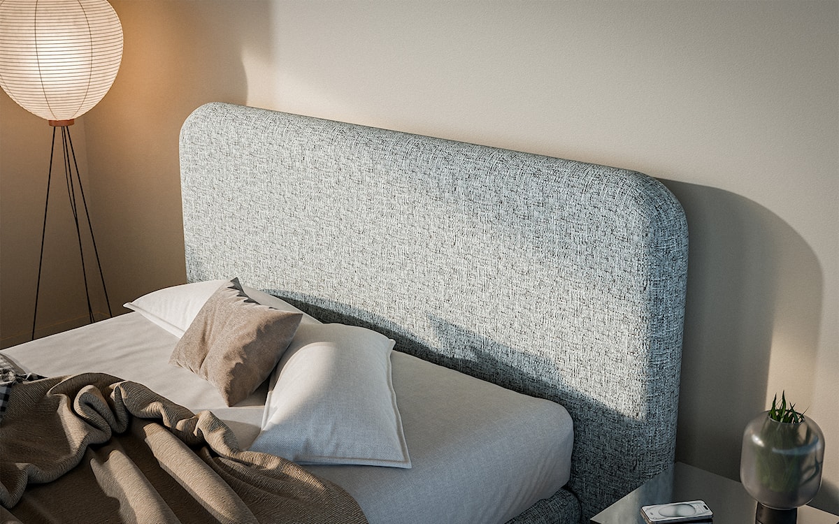 Łóżko tapicerowane Trimmo 140x200 cm z topperem szarobeżowe plecionka  - zdjęcie 4