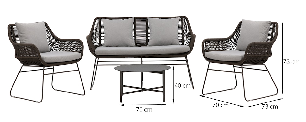 Zestaw mebli ogrodowych Tivelly z sofą, dwoma fotelami  i stolikiem kawowym ciemnoszary/brązowy  - zdjęcie 9