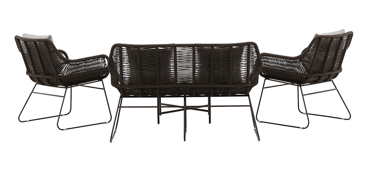 Zestaw mebli ogrodowych Tivelly z sofą, dwoma fotelami  i stolikiem kawowym ciemnoszary/brązowy  - zdjęcie 7