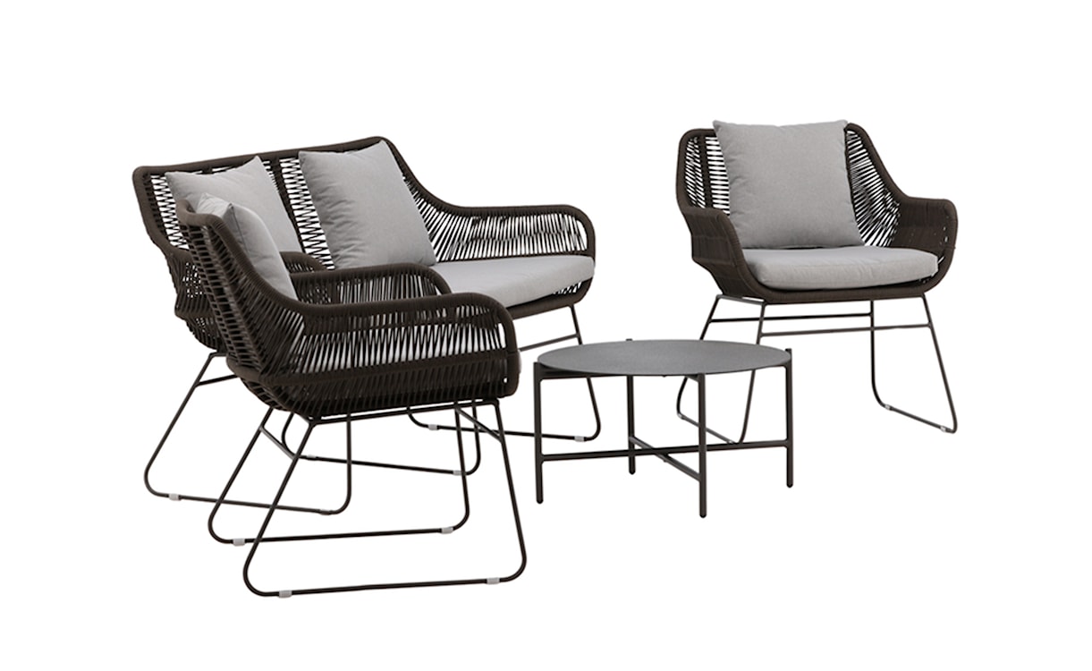 Zestaw mebli ogrodowych Tivelly z sofą, dwoma fotelami  i stolikiem kawowym ciemnoszary/brązowy  - zdjęcie 8