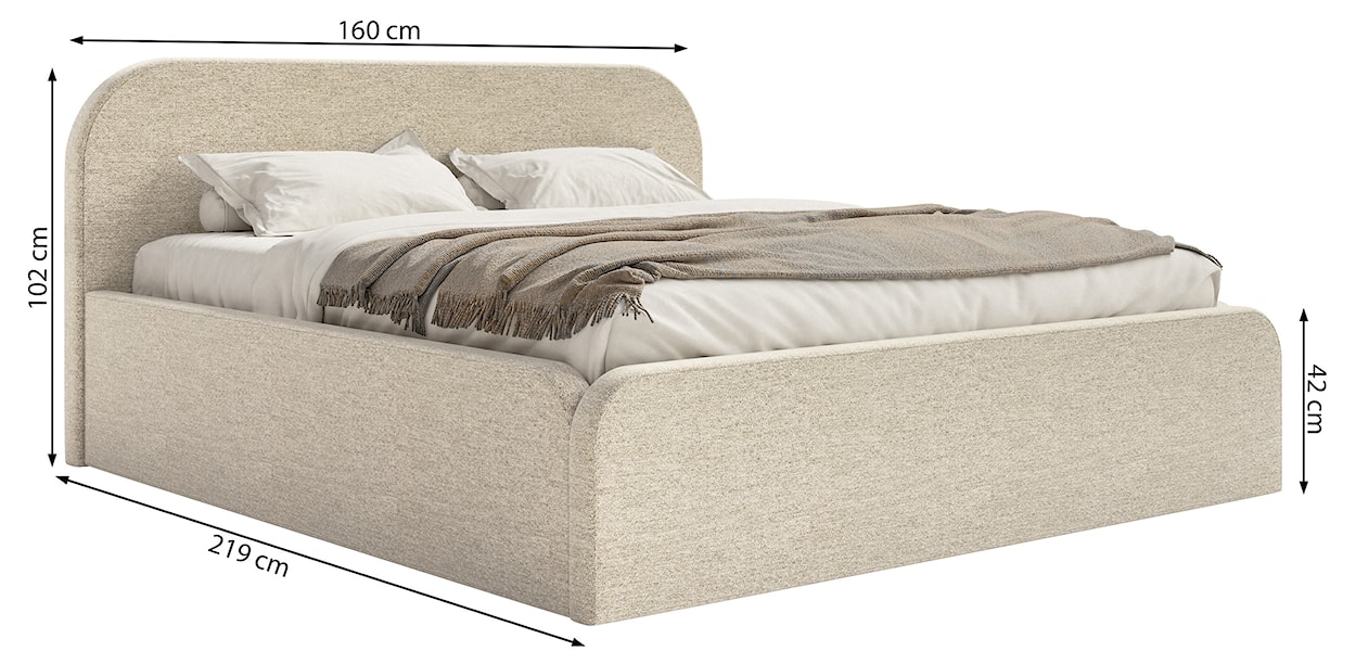 Łóżko tapicerowane 140x200 cm Umike z pojemnikiem jasnobeżowe szenil hydrofobowy  - zdjęcie 7