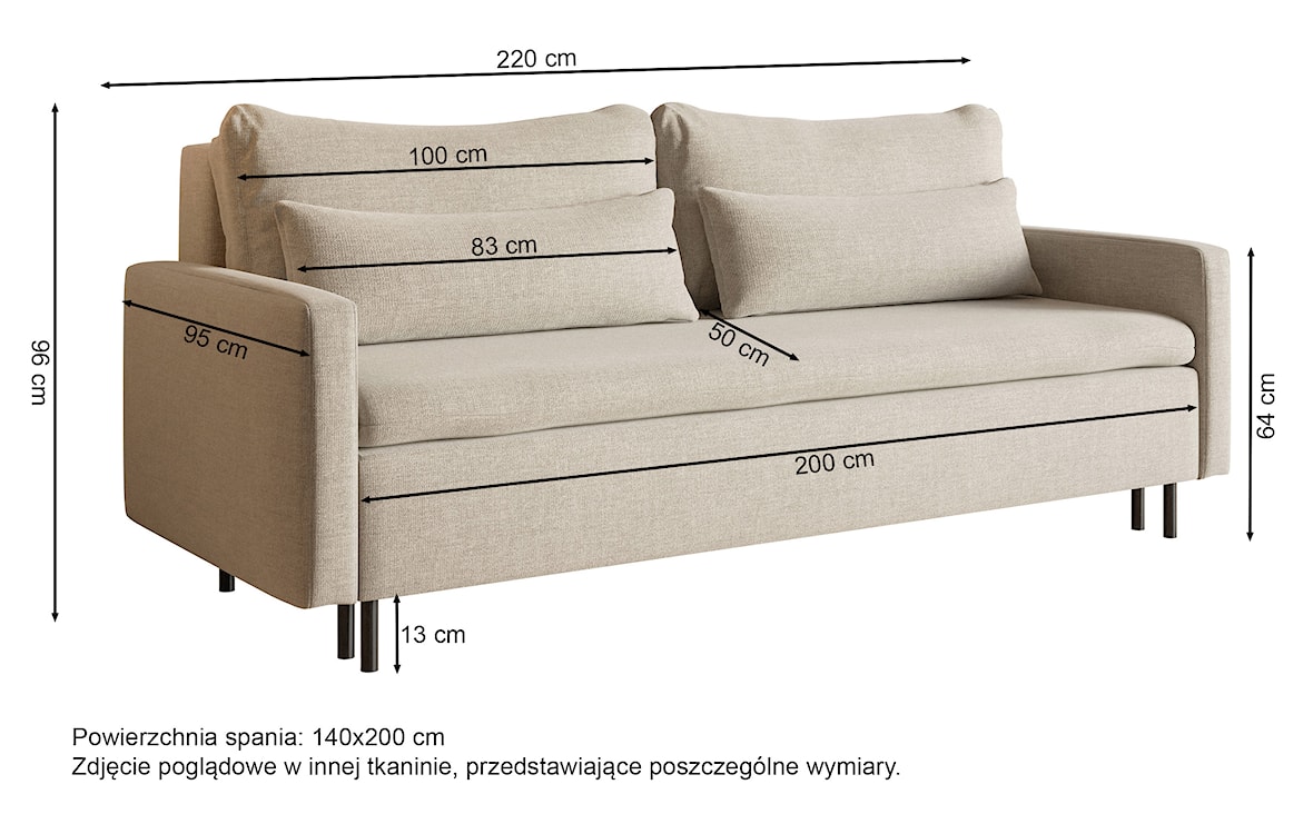 Kanapa rozkładana trzyosobowa Umpro z pojemnikiem kremowa szenil  - zdjęcie 7