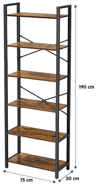 Regał Vokeel 190 cm brązowy z czarną ramą  - zdjęcie 4