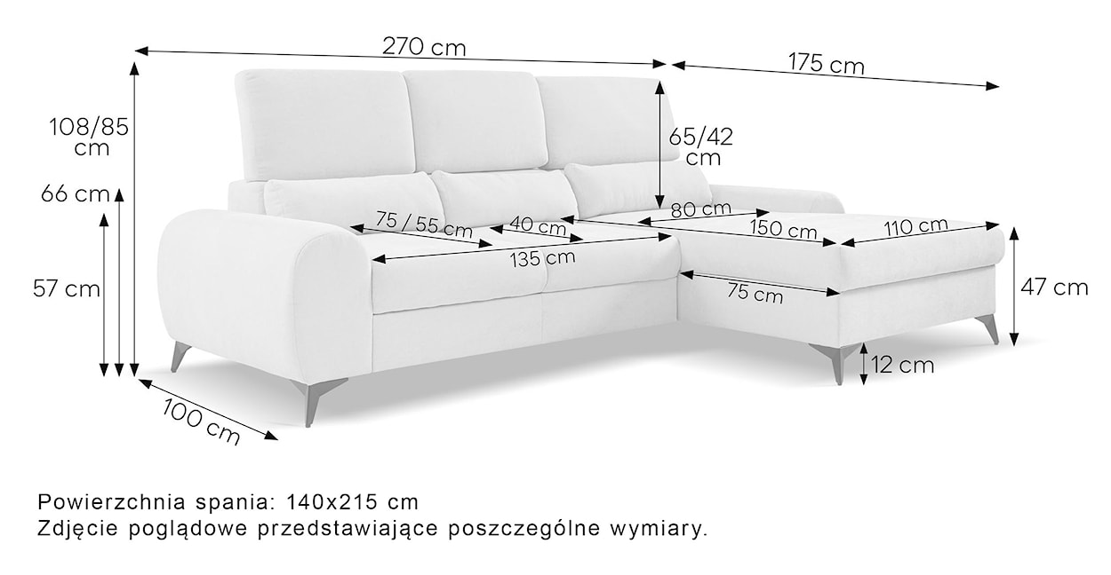 Narożnik z funkcją spania Vaylo L-kształtny lewostronny z pojemnikiem ciemnoszary szenil  - zdjęcie 10