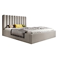 Łóżko tapicerowane 140x200 cm Motoba z pojemnikiem i metalowym stelażem z podnośnikiem gazowym beżowe welur