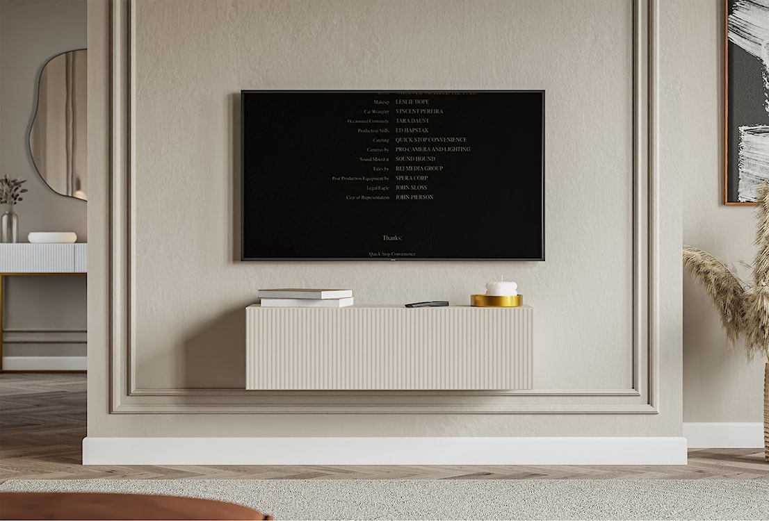 Szafka RTV jednodrzwiowa Veldio wisząca z ryflowanym frontem 100 cm szary beż  - zdjęcie 5