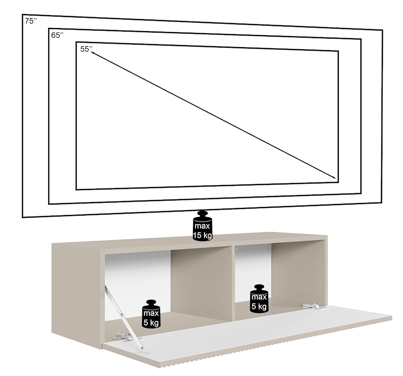 Szafka RTV jednodrzwiowa Veldio wisząca z ryflowanym frontem 100 cm czarna  - zdjęcie 8