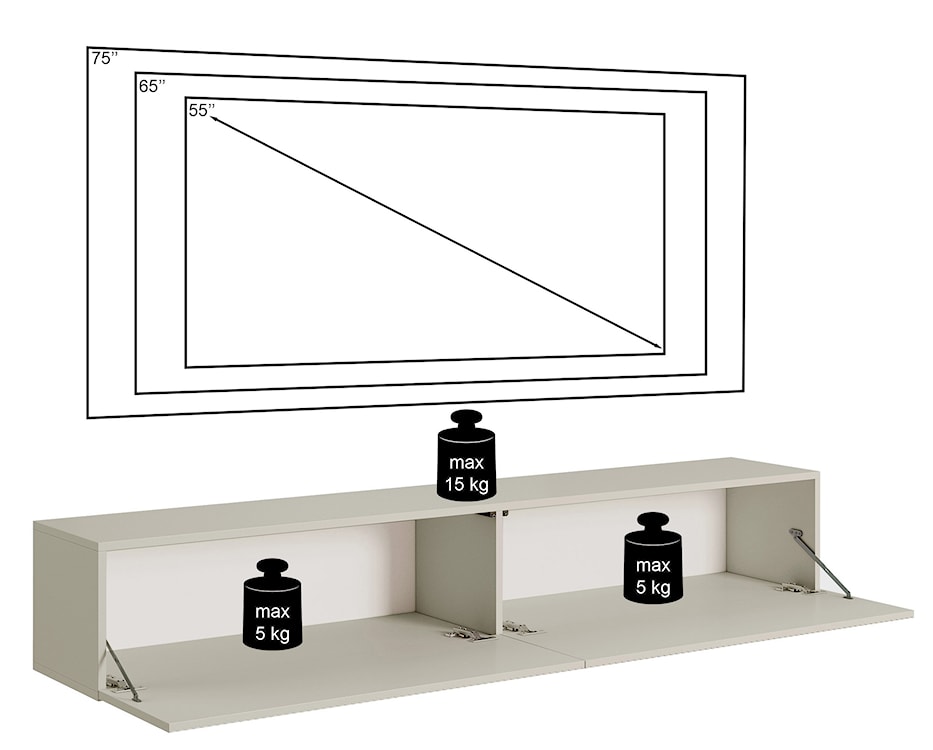 Szafka RTV Veldio z frezowanym frontem 175 cm Czarna wisząca  - zdjęcie 9
