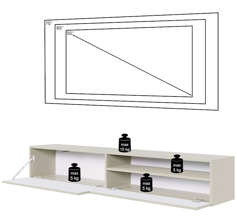 Szafka RTV Veldio z frezowanym frontem i wnęką 175 cm Biała wisząca  - zdjęcie 8