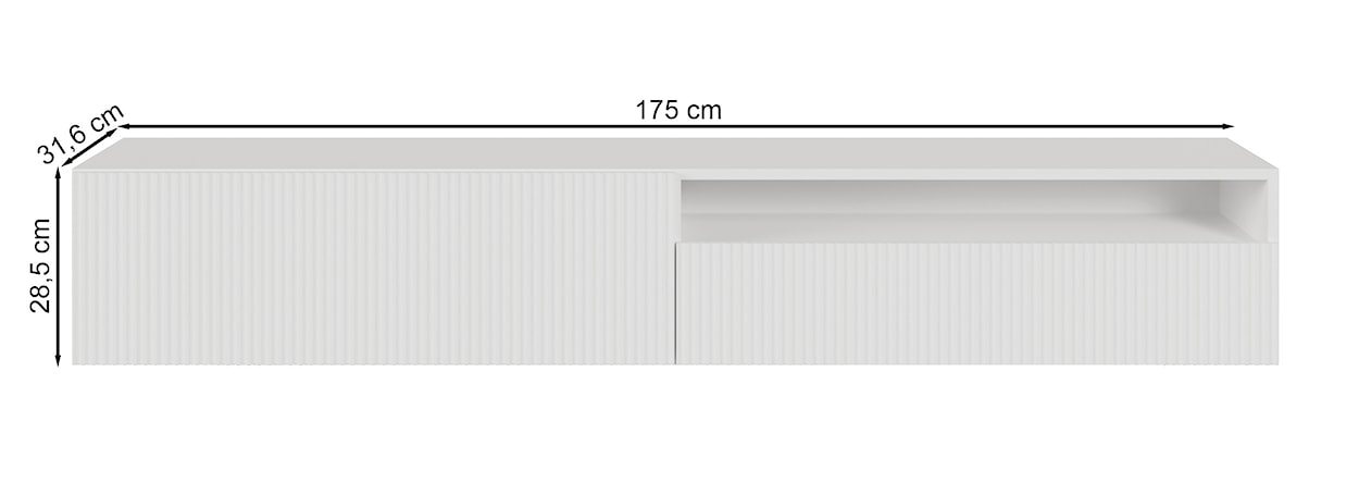Szafka RTV Veldio z frezowanym frontem z wnęką 175 cm Szary beż wisząca  - zdjęcie 6