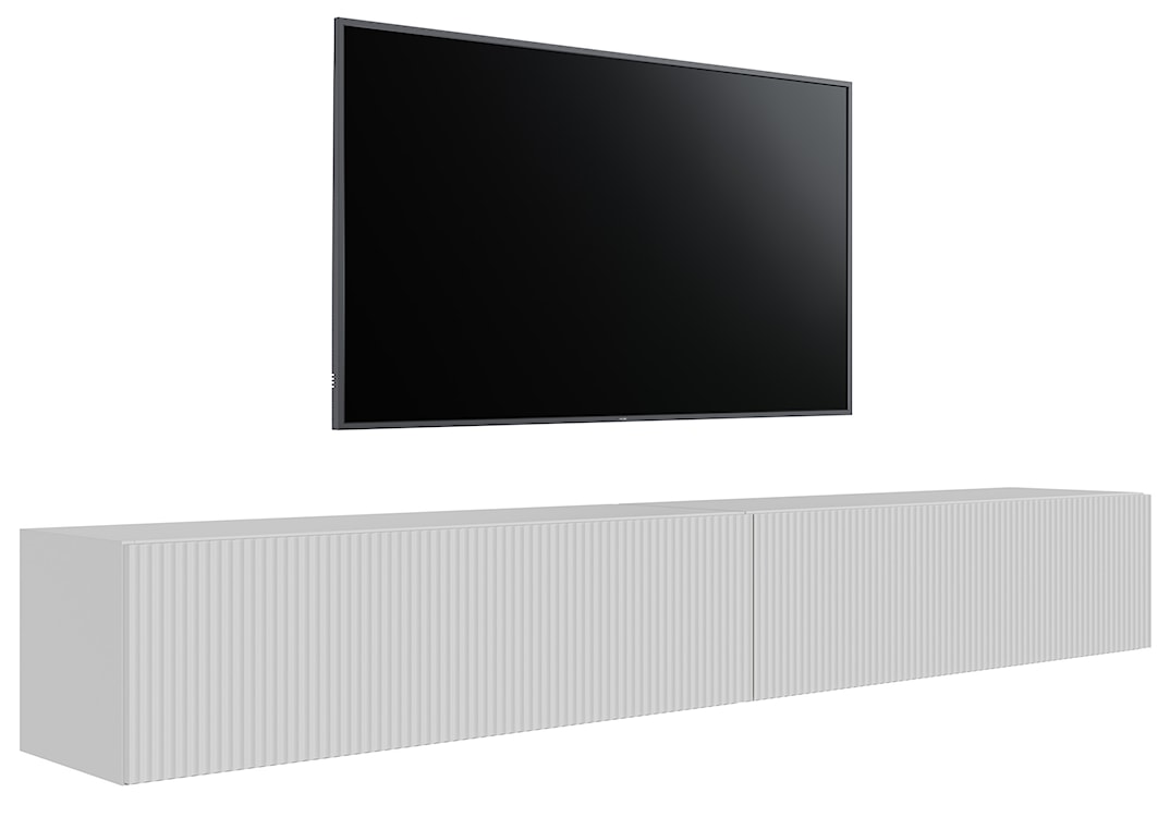 Szafka RTV dwudrzwiowa Veldio wisząca z ryflowanym frontem 200 cm biała  - zdjęcie 2